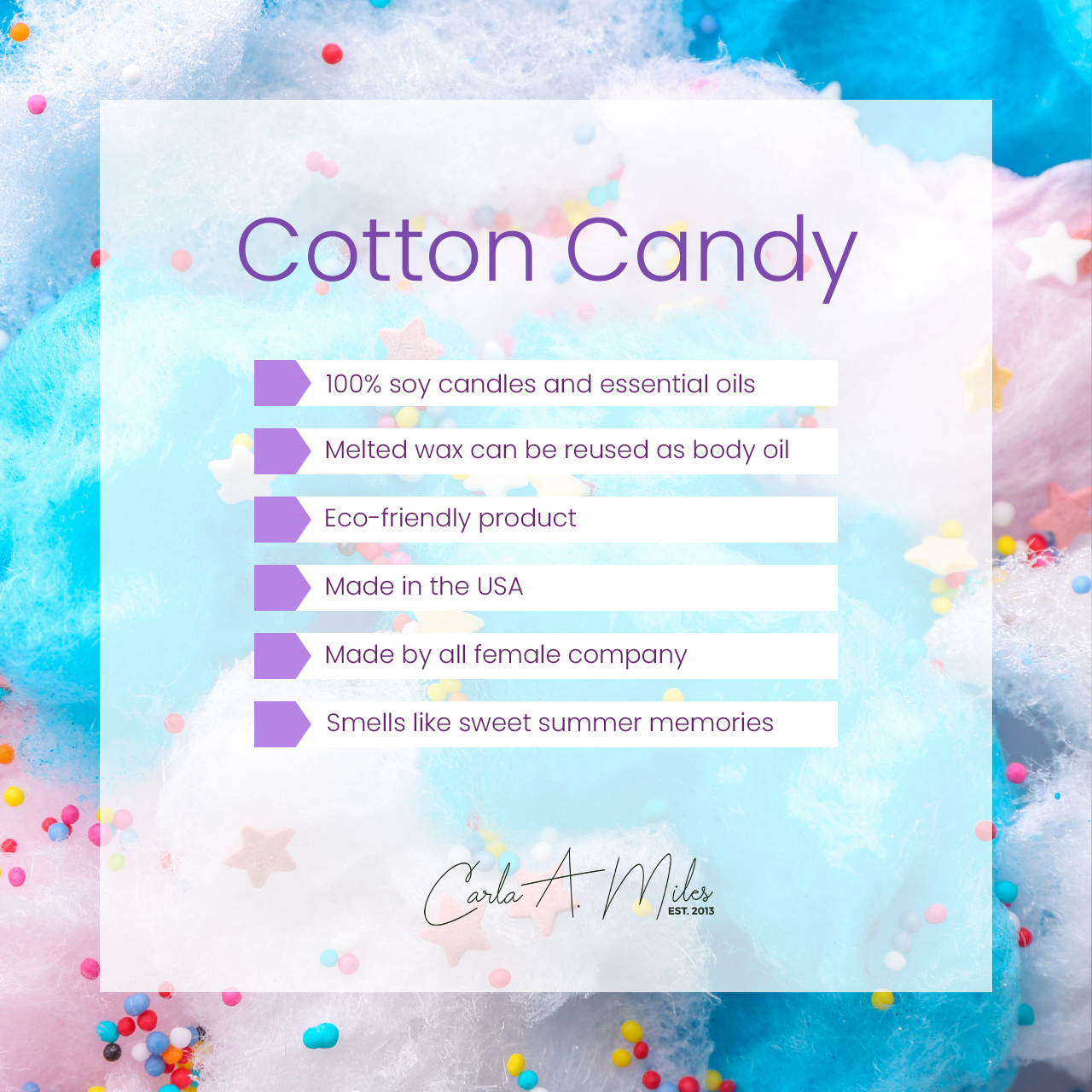Cotton Candy | Pure Soy Wax Candle | Made in USA
