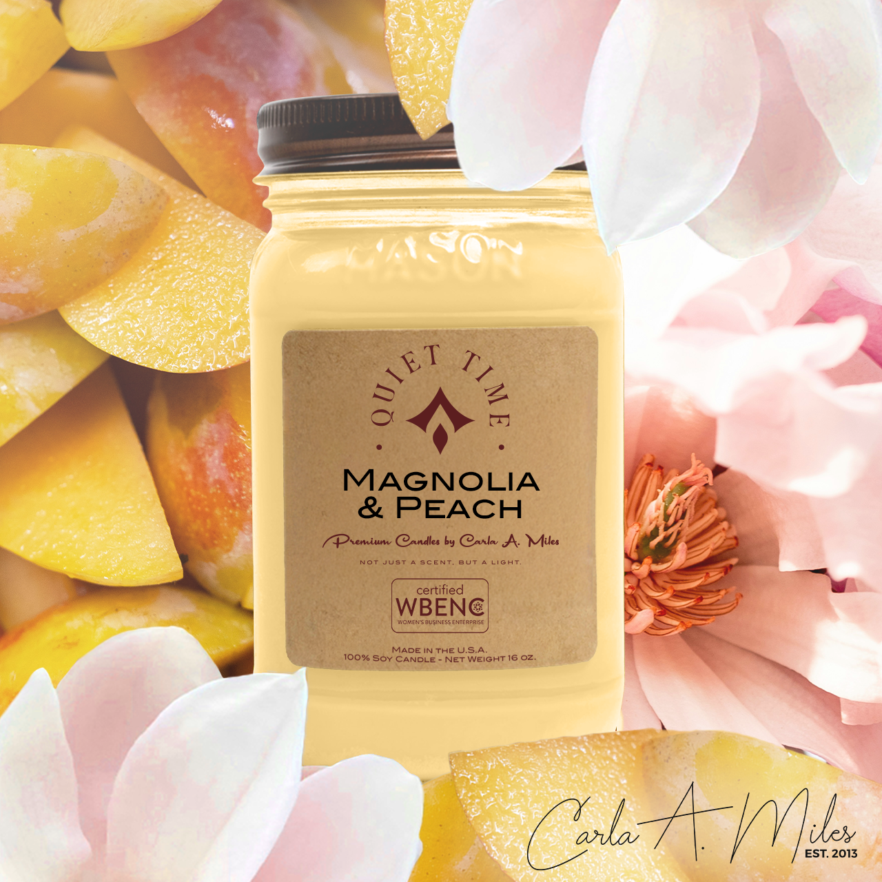 Magnolia & Peach | Pure Soy Wax Candle | Made in USA