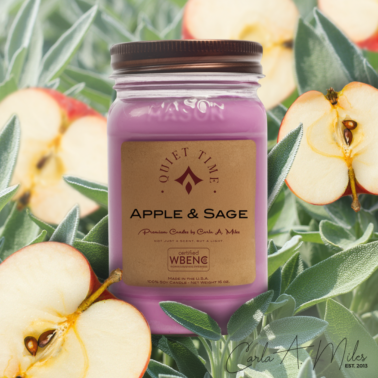Apple & Sage | Pure Soy Wax Candle | Made in USA