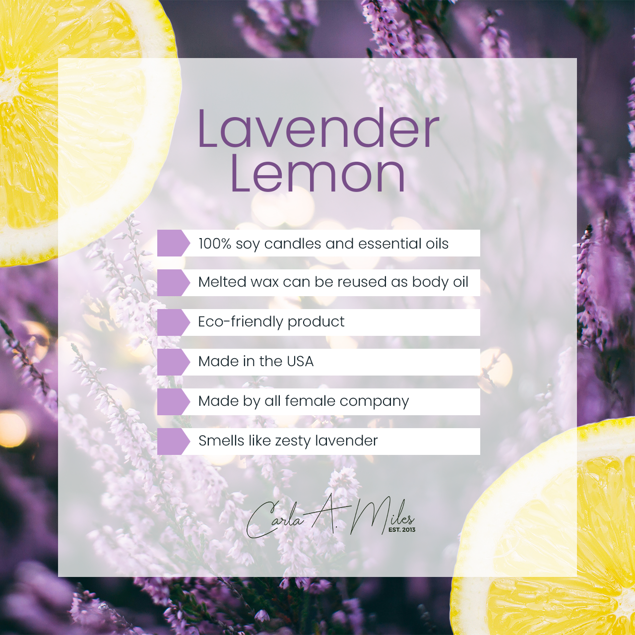 Lavender & Lemon | Pure Soy Wax Candle | Made in USA